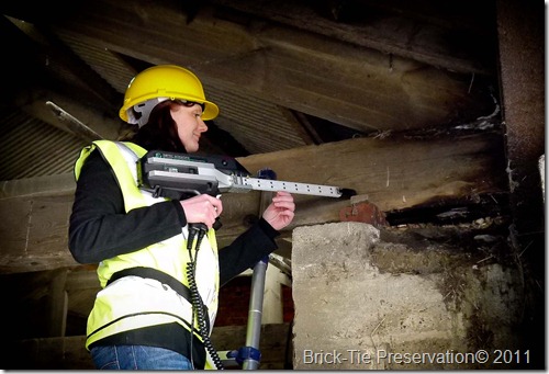 Sib Tec DMP being demonstrated by Katrina Jackson of Brick-Tie Preservation at a barn in Yorkshire