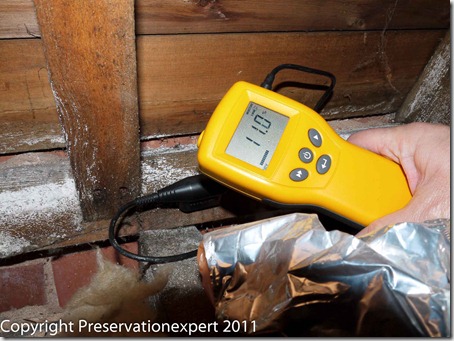 Salt contaminated timber with low moisture meter reading.